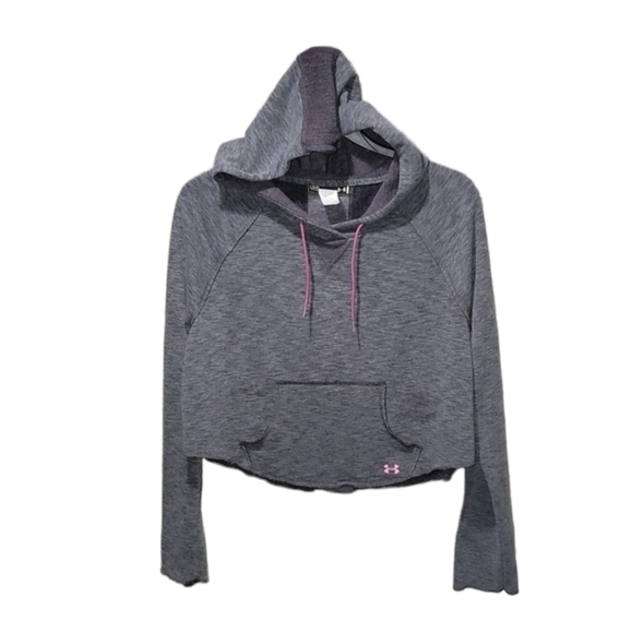 Under Armour size large gray and pink semi-fitted hooded long sleeve sweatshirt - Picture 1 of 11